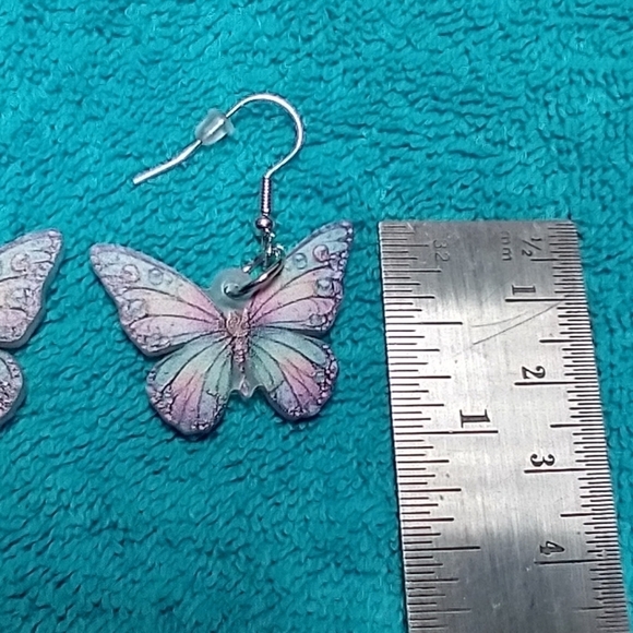 Aqua purple pink butterfly wire dangle earrings - Picture 2 of 3